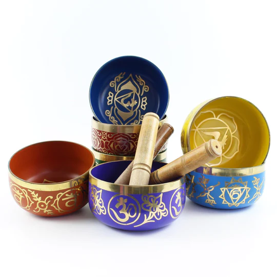 Group Chakra Singing Bowls Sound Therapy 7 colours 12 cms
